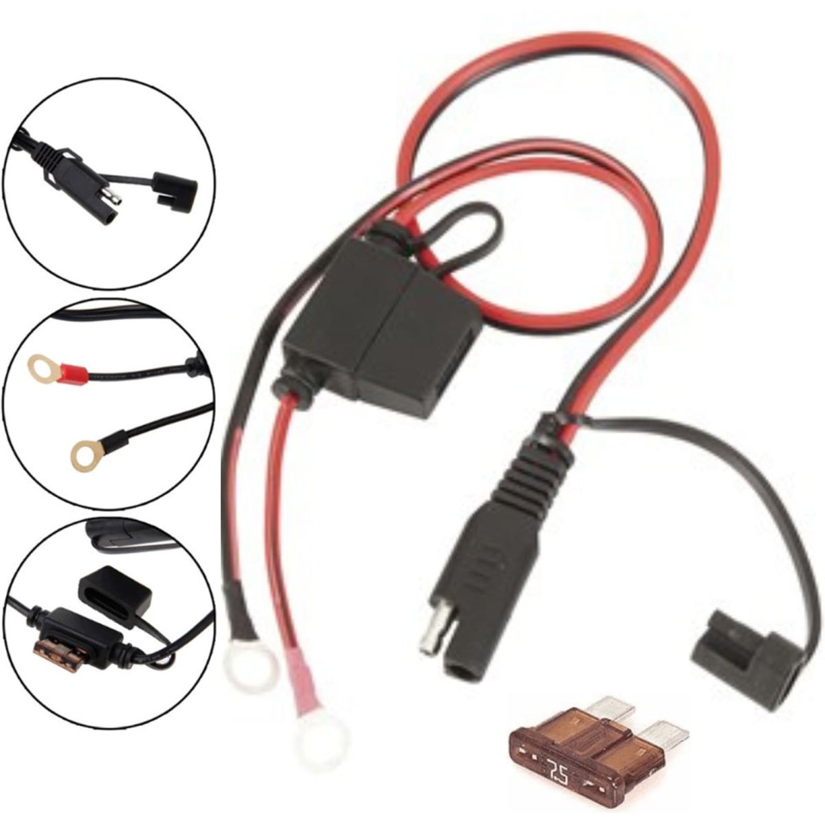 GTIWUNG SAE Battery Charging Lead Cable With 5x 10A Fuses – 60cm For Car & Motorcycle